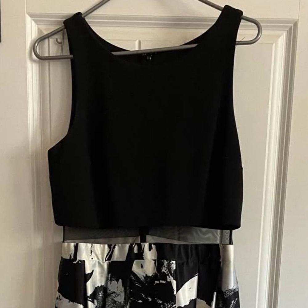 Betsy & Adam Black and White Midi A-Line Dress